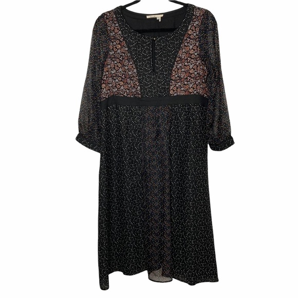 Anthropologie Floreat Black Mixed Print Empire Waist Sheer Sleeved Dress Sz 6P - Picture 1 of 14